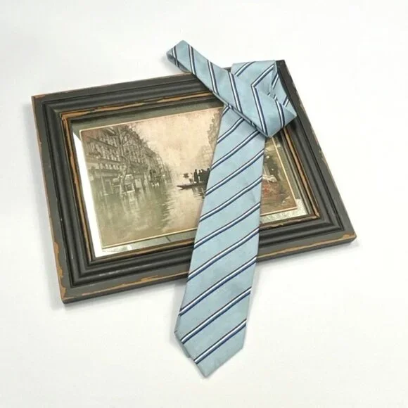 Prada Silk/Linen Blend Blue & White Regimental Stripe Tie 03-5245-8581 Sz. 61" - Picture 1 of 4